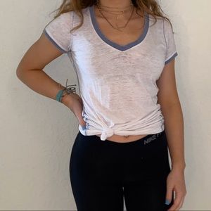 White/navy v-neck
